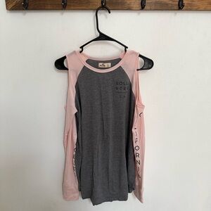 Hollister Pink and Gray Cold Shoulder Top